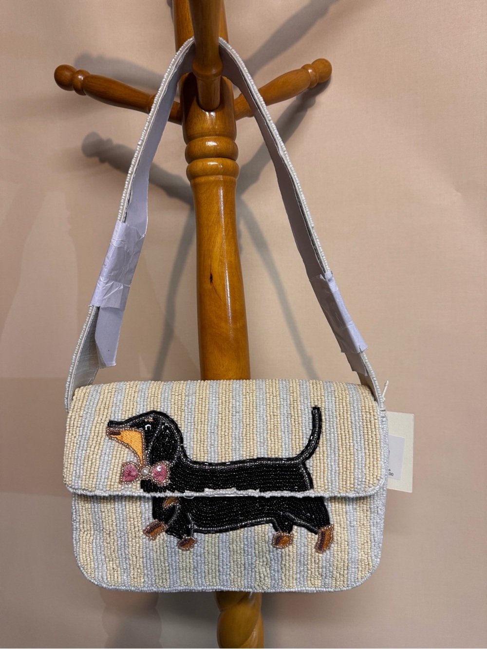 Sol & Mer Beaded Dachshund Dog with Pink Bow Shoulder Bag New with Tags